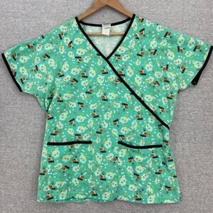 UA Scrubs Scrub Top Womens Large Green Nursing Vet Medical Uniform Short Sleeve